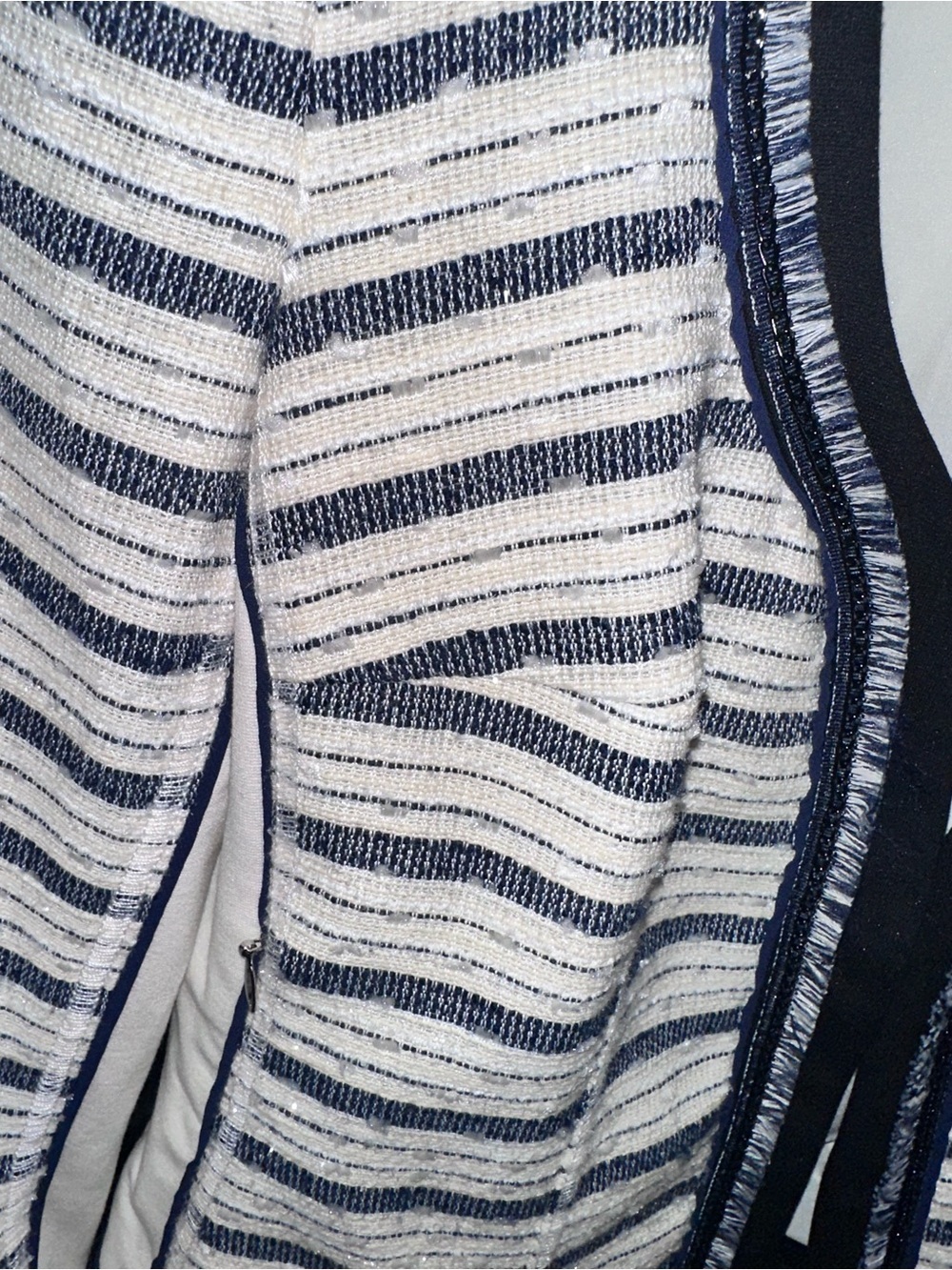 White House Black Market Navy and White Striped Tweed Open-Front Jacket - Picture 5 of 8